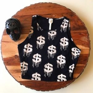 Get Money Trippy Dollar Signs Crop Top Tank Top Size Small